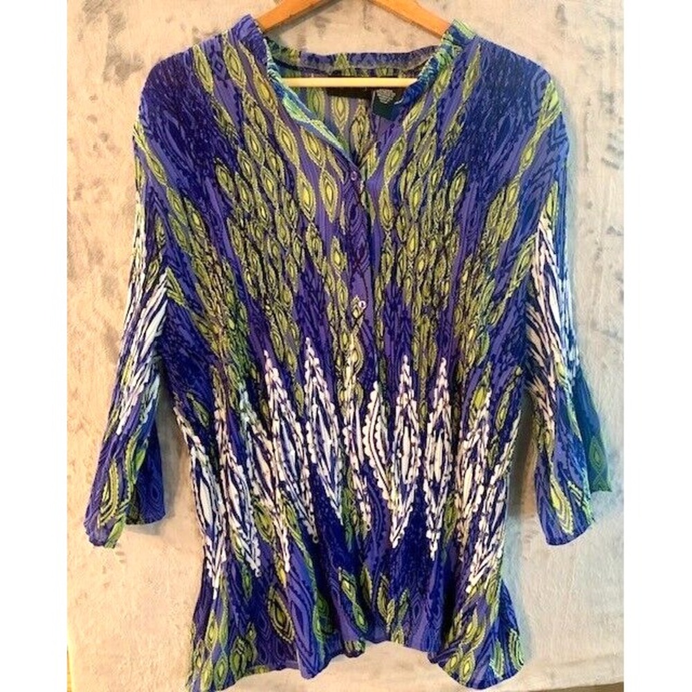 NEW Maggie Barnes Tunic Womens 2X Turquoise Artsy Cottage Core Plus‎ Size